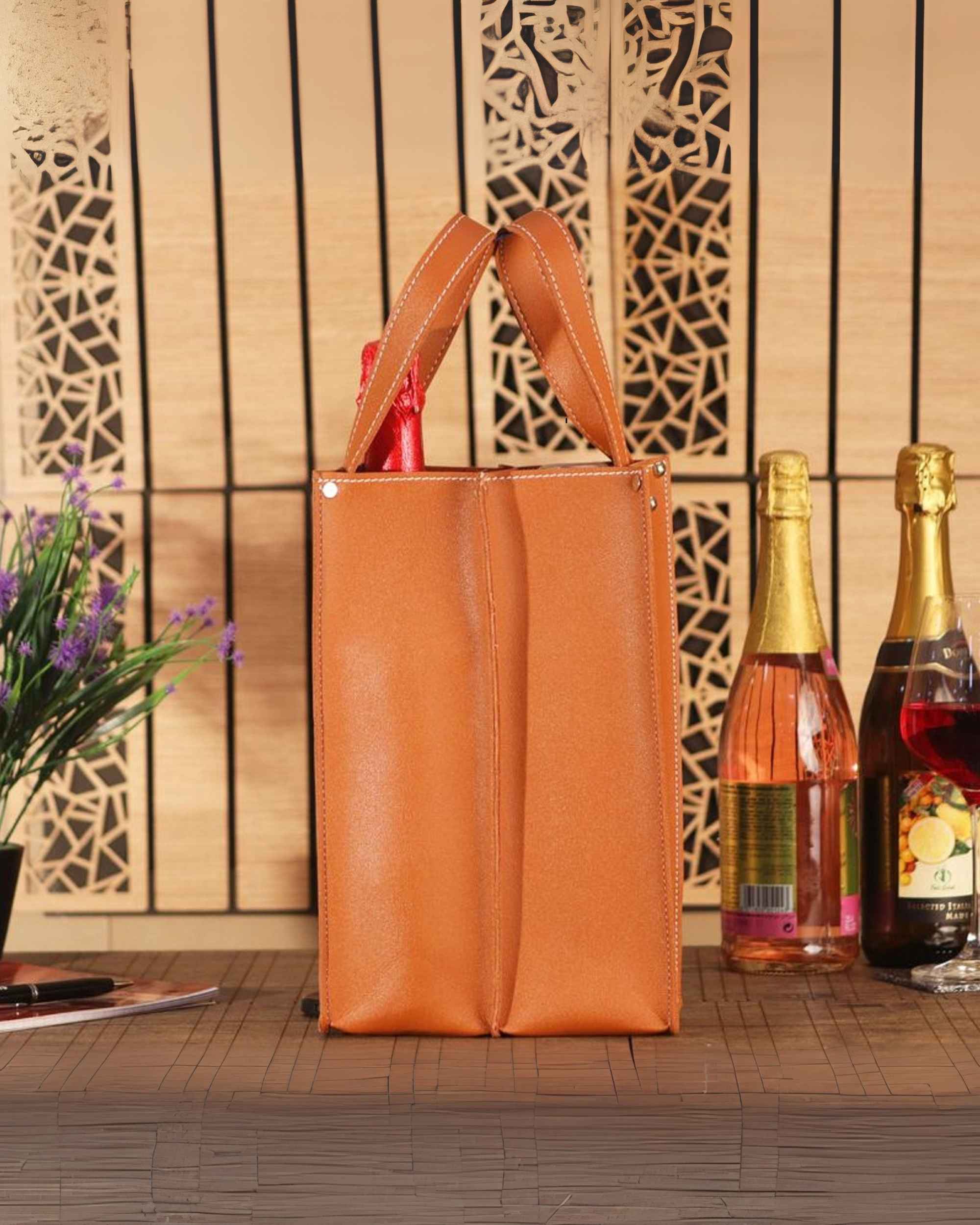 Premsons® Faux Leather Wine Bottle Bag - Single & Double Compartment Leatherette Storage Holder