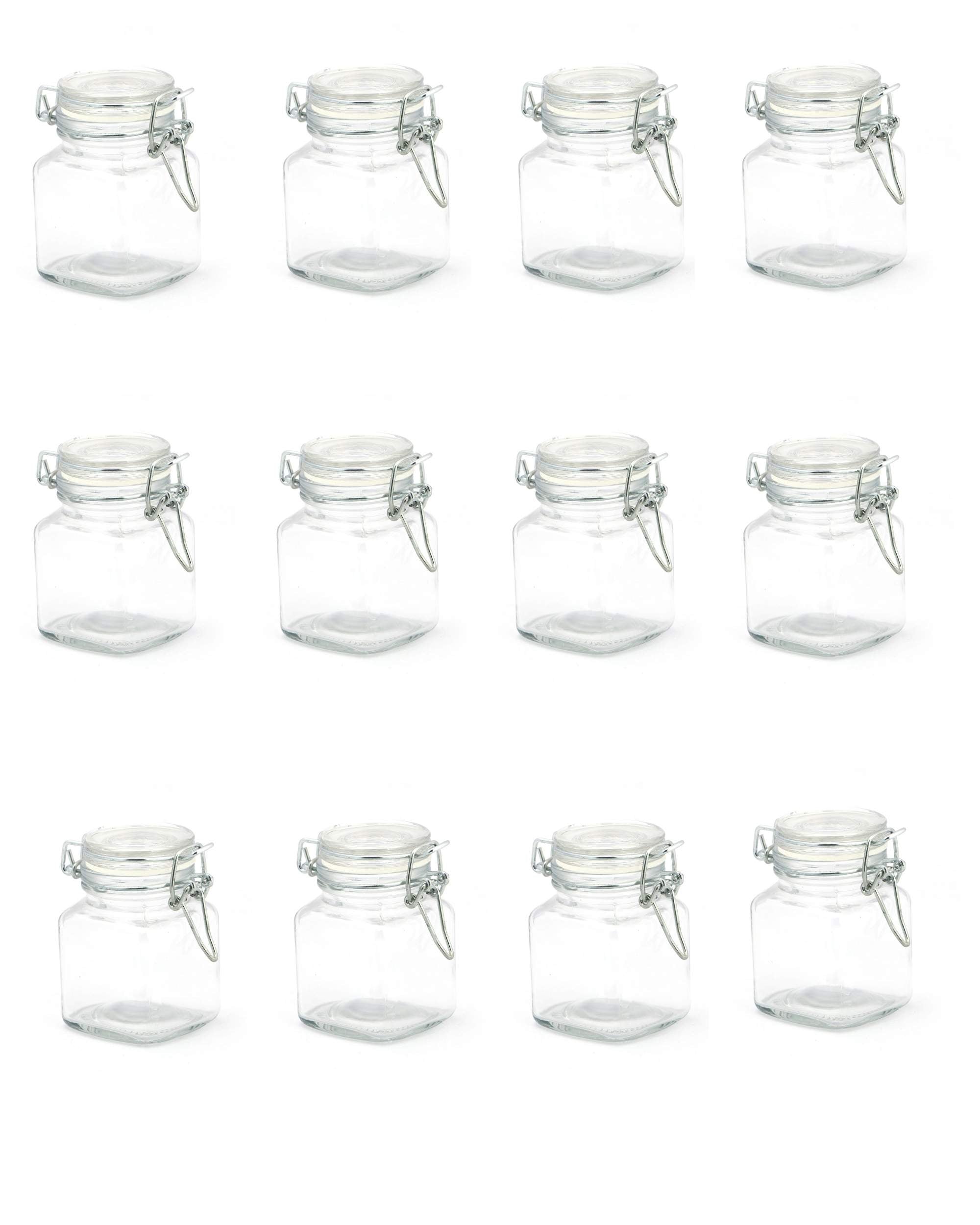 Premsons® Square  Glass Jars Clip Top Glass Canister Wide Mouth Storage Canister Jars For Masala,Spice,Food,aachar,Sugar,Bean Storage - (25ml) -Pack of 12)