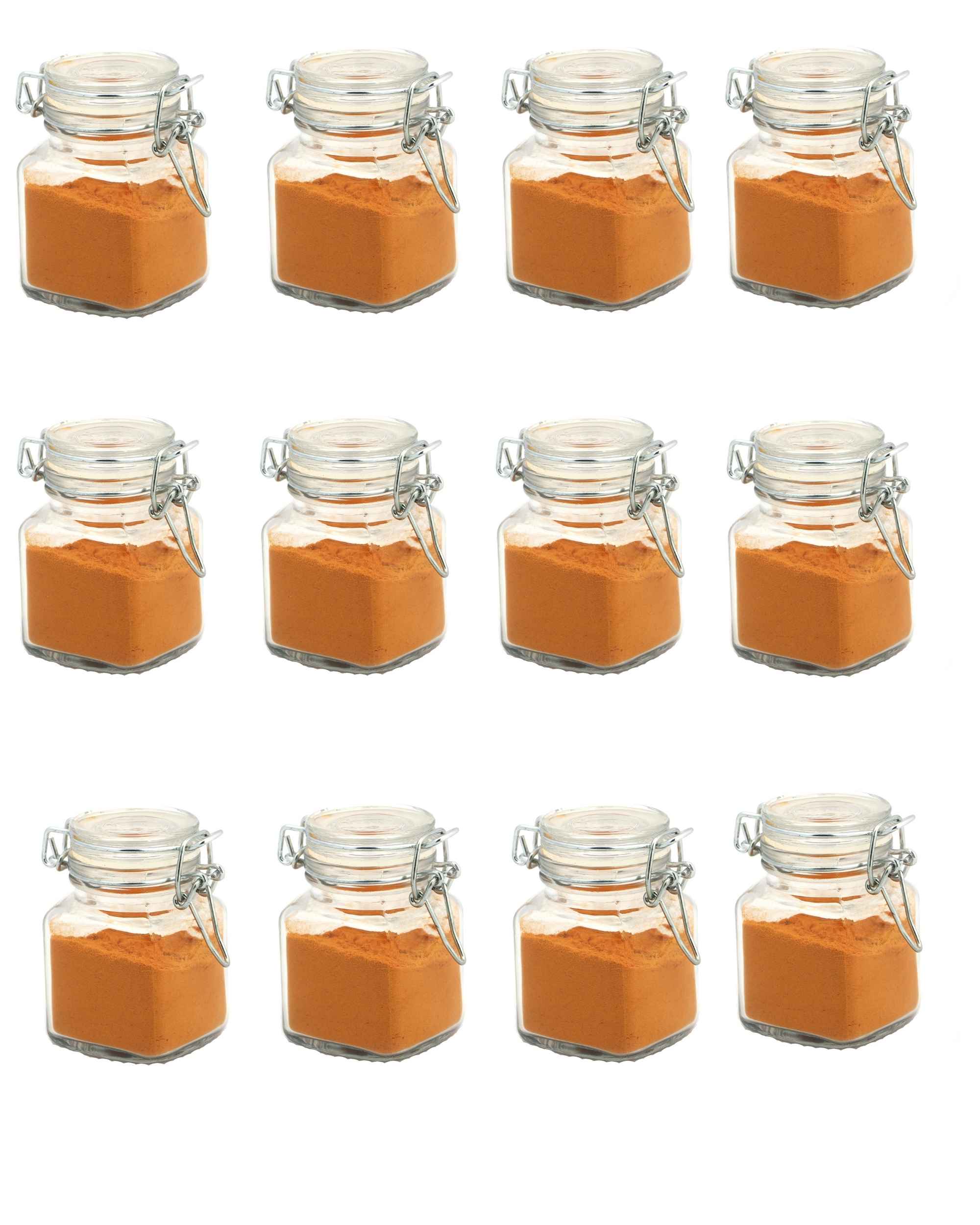 Premsons® Square  Glass Jars Clip Top Glass Canister Wide Mouth Storage Canister Jars For Masala,Spice,Food,aachar,Sugar,Bean Storage - (25ml) -Pack of 12)