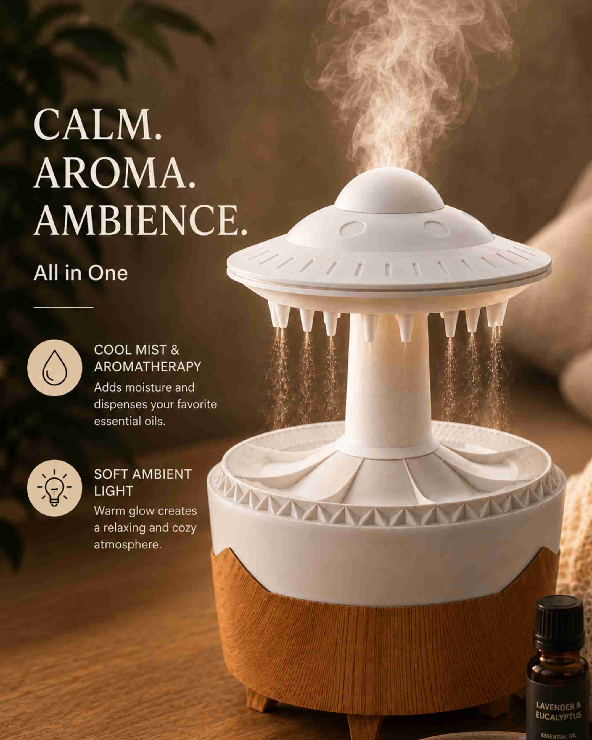 Premsons® Rainfall Aroma Diffuser for Home – with Ambient Light