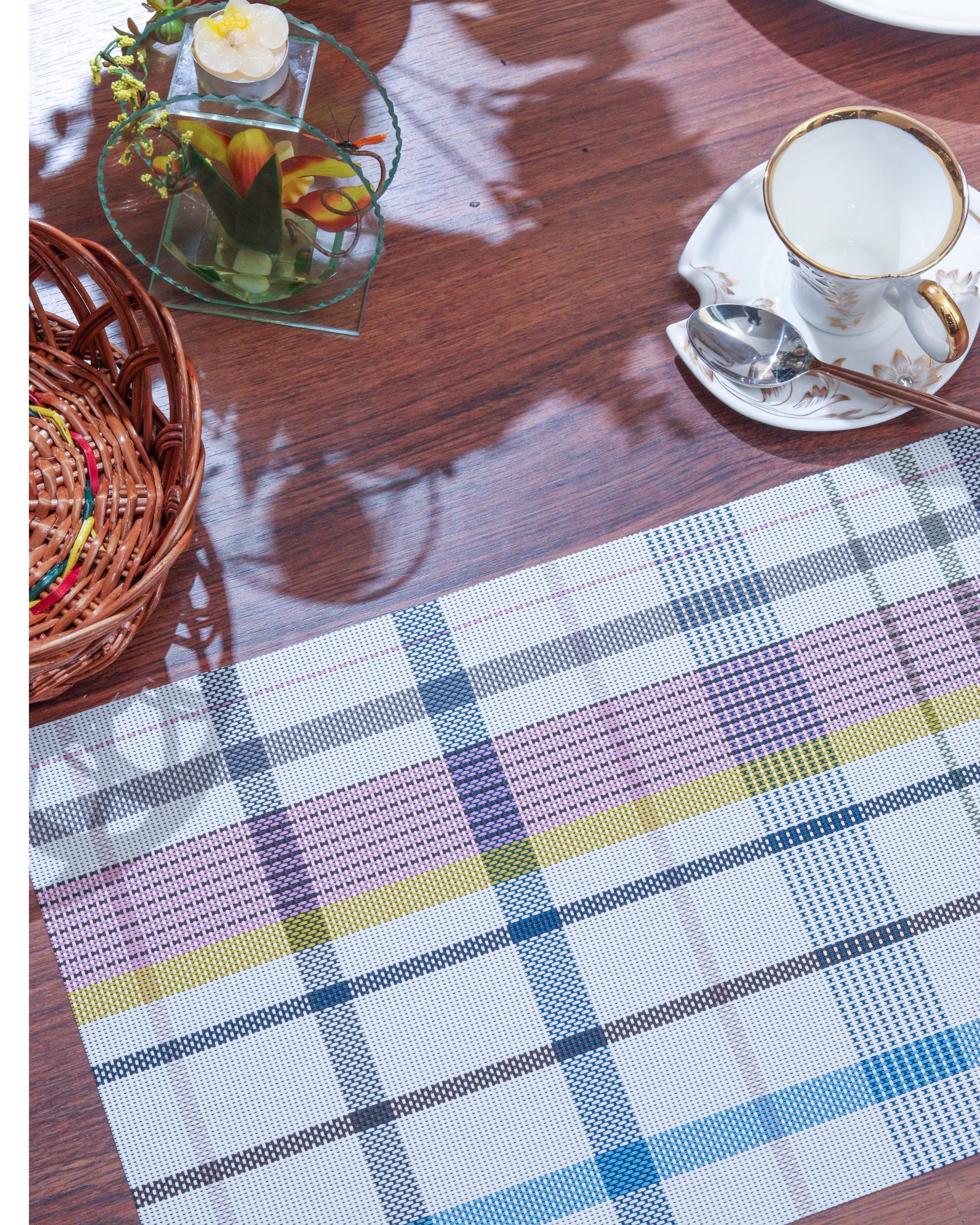 Premsons® Table Mats Set of 6 | Multicolor Checkered PVC Placemats for Dining Table | Washable, Non-Slip & Heat Resistant | Elegant Woven Design for Home & Kitchen Décor