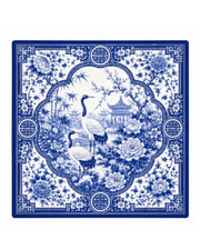 Premsons® porcelain-style mahjong playing mat with blue-and-white crane and floral pattern