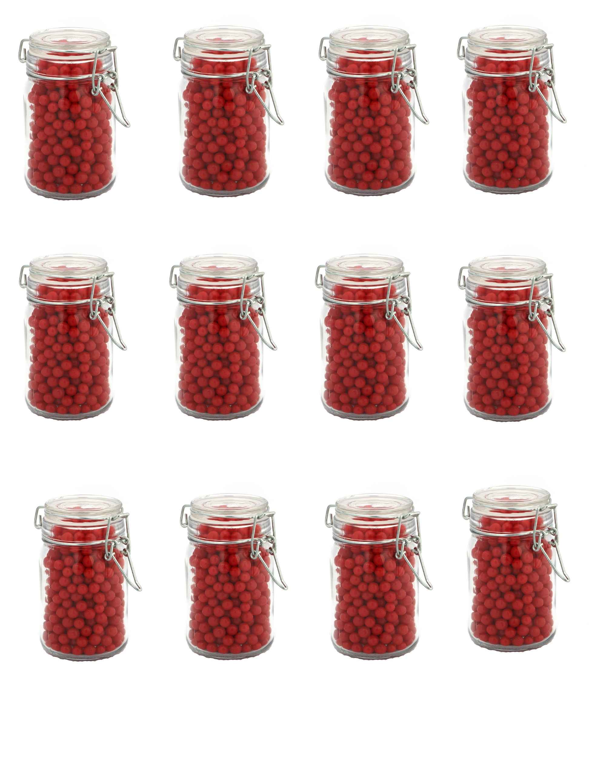 Premsons® Round Glass Jars Clip Top Glass Canister Wide Mouth Storage Canister Jars For Masala,Spice,Food,aachar,Sugar,Bean Storage - (25ml) -Pack of 12)