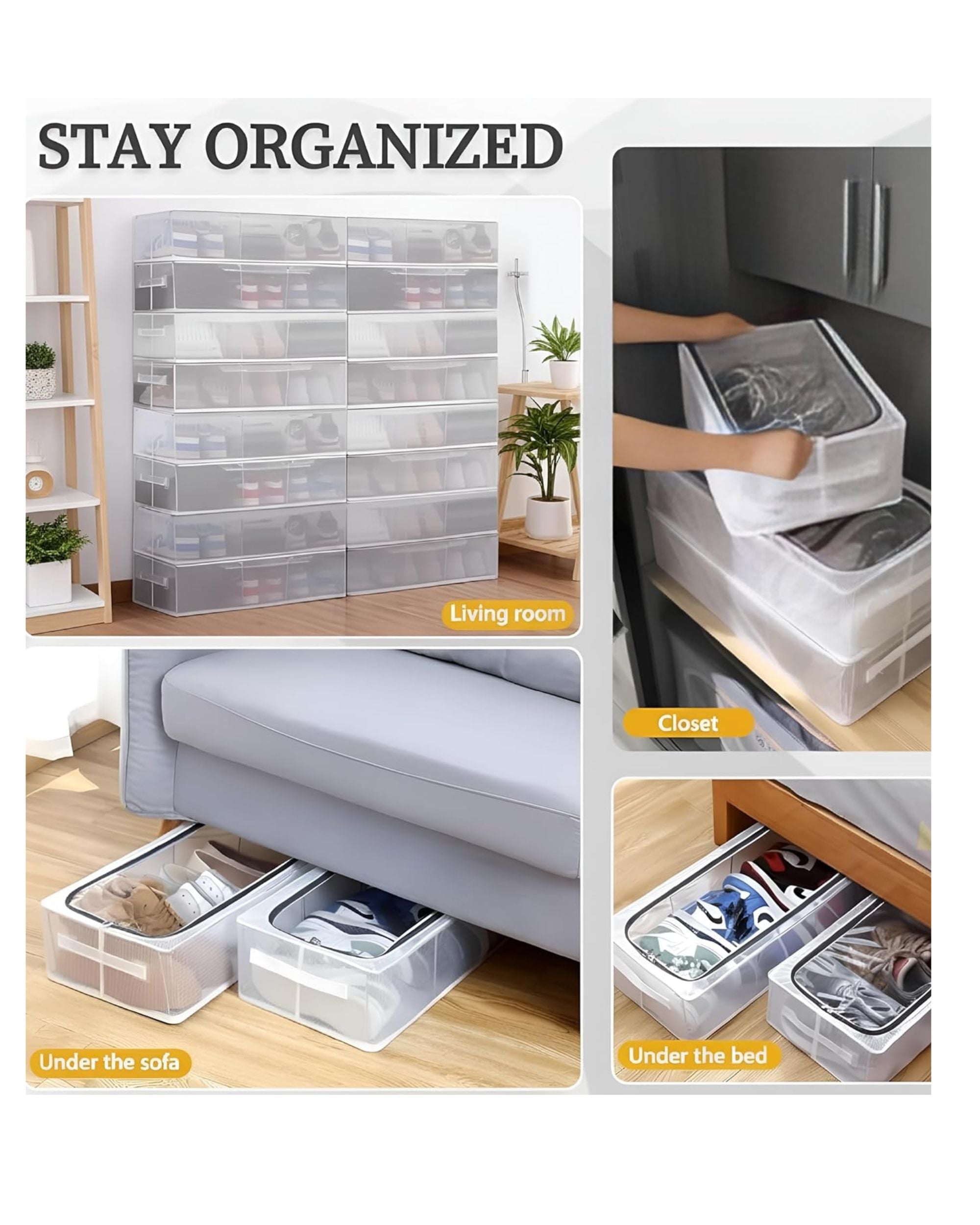 Premsons® Foldable Shoe Storage Bag - White Travel & Wardrobe Shoe Organizer with Zipper - Multipurpose Dustproof Footwear Storage Case