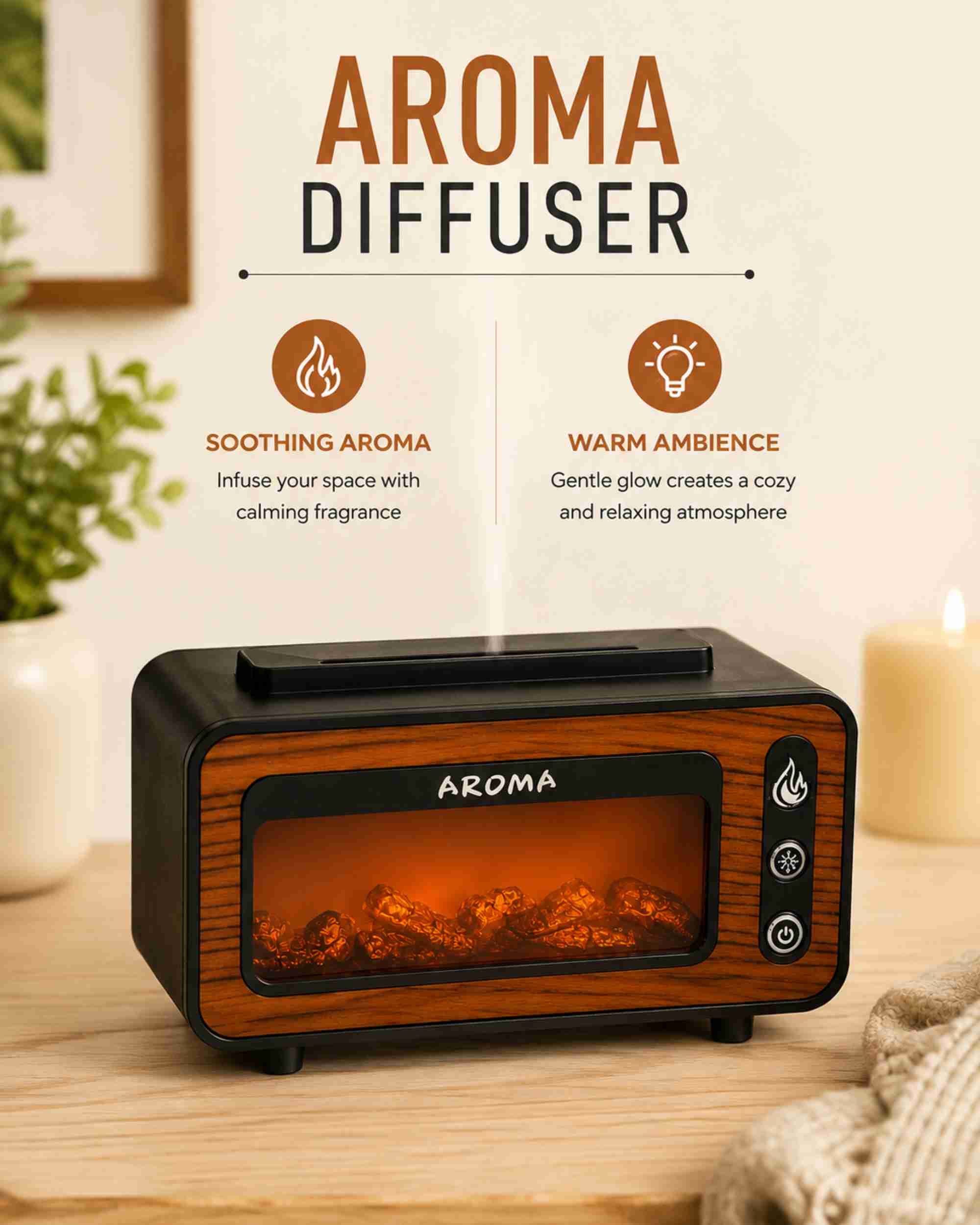 Premsons® Vintage Fireplace Aroma Diffuser with Realistic Flame Effect