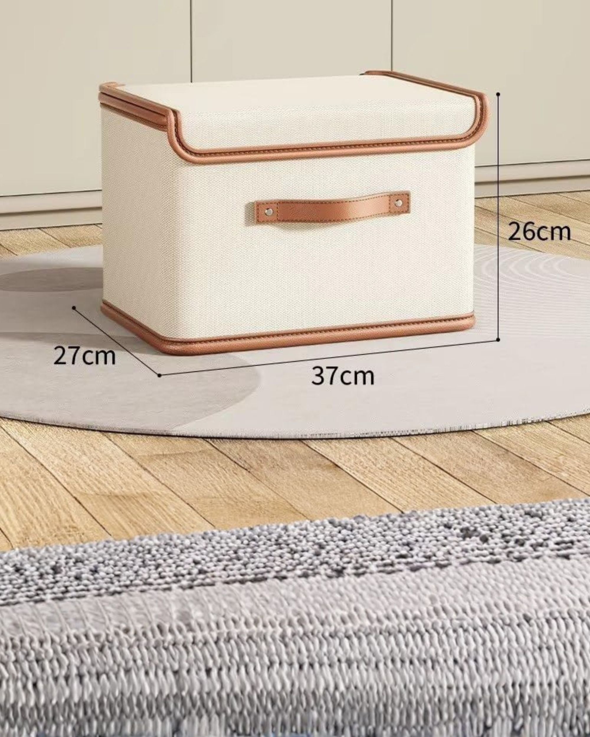 Premsons® Foldable Home Storage Box with Lid - Beige with Orange Border - Multipurpose Clothes, Toys & Wardrobe Organizer - 37 x 26 x 26 cm