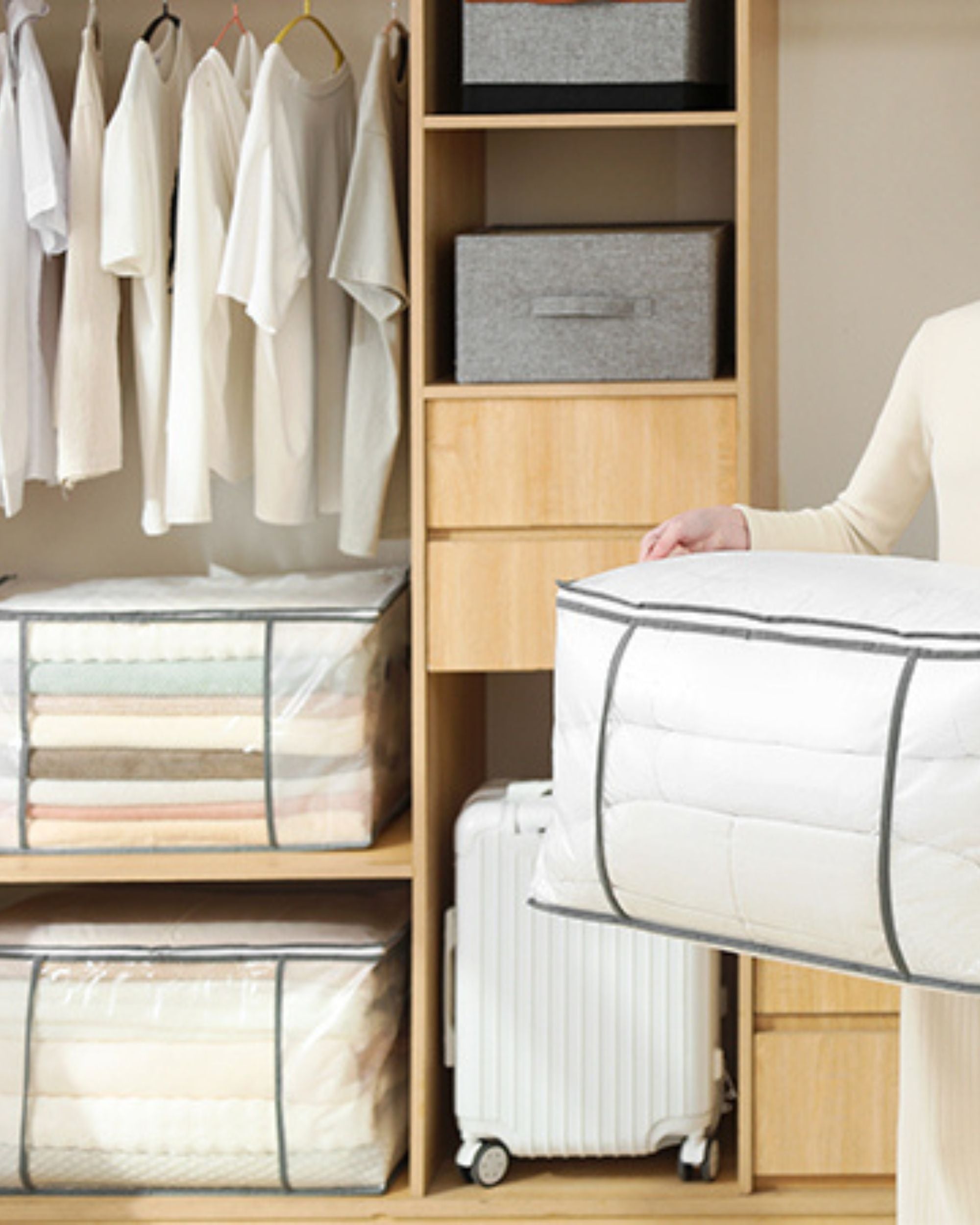 Premsons® Foldable Clothes Storage Basket - XXL White Laundry & Wardrobe Organizer Basket with Handles - Multipurpose Home Storage Bin