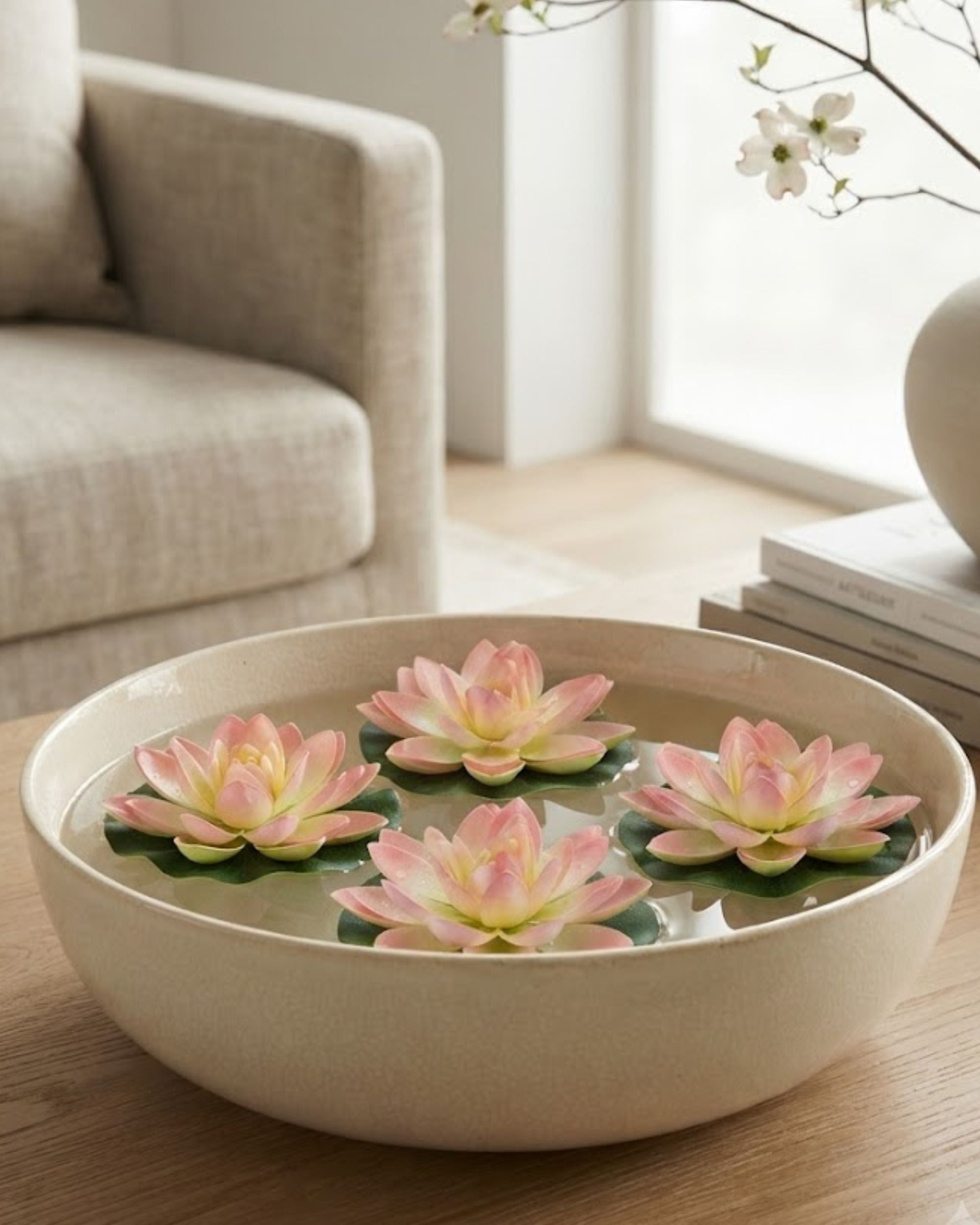 Premsons®Artificial light Pink Lotus Flower Set of 4 – Realistic Faux Floating Water Lily Flowers for Home, Temple, Bowl, Pond & Wedding Decoration