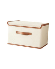 Premsons® Foldable Home Storage Box with Lid - Beige with Orange Border - Multipurpose Clothes, Toys & Wardrobe Organizer - 37 x 26 x 26 cm