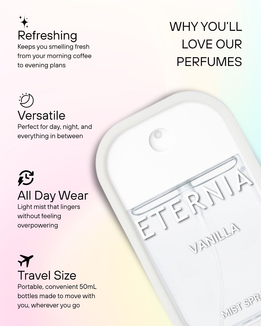 Eternia® Vanilla Perfume Mist Spray – Sweet, Creamy & Warm Vanilla Notes | Long-Lasting 50ml Fragrance Spray