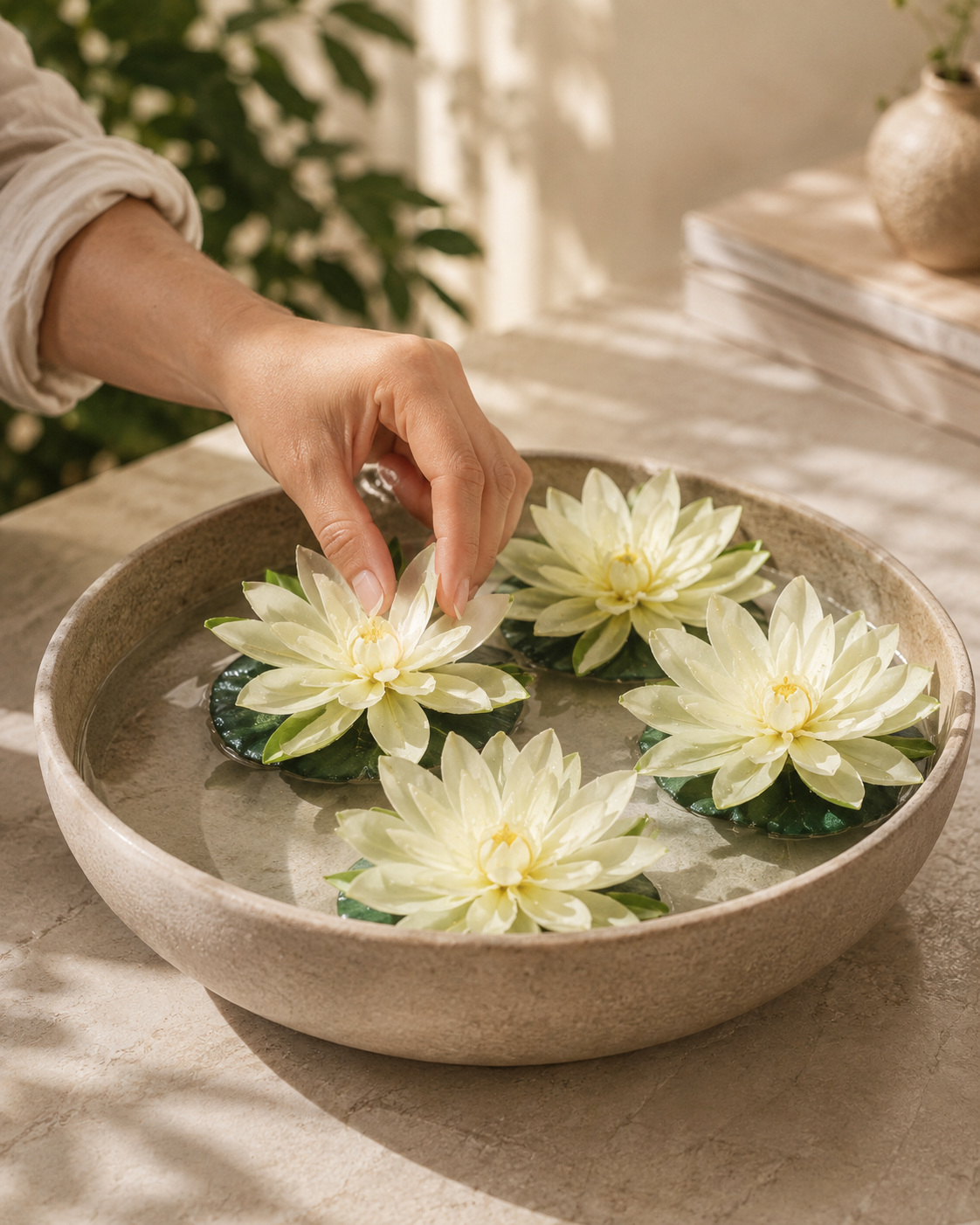 Premsons® Premium White Lotus Floating Flower – Decorative Artificial Bloom for Urli, Fountain & Centerpiece (Pack of 4)