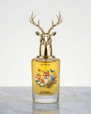 Eternia Weekend eau de parfum bottle with gold deer antler cap and yellow glass