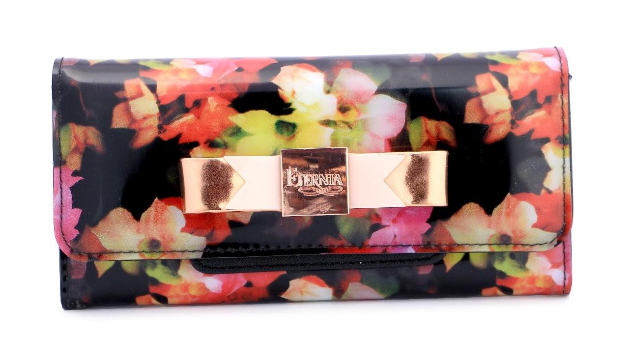 Eternia® Floral Clutch Wallet with Magnetic Flap – Water-Resistant Purse with Card Slots – Noir Garden