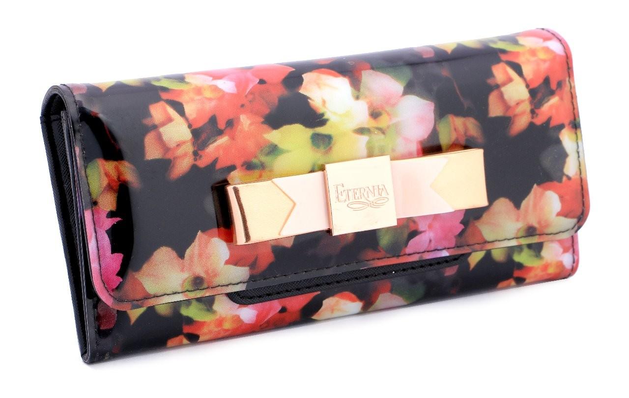 Eternia® Floral Clutch Wallet with Magnetic Flap – Water-Resistant Purse with Card Slots – Noir Garden