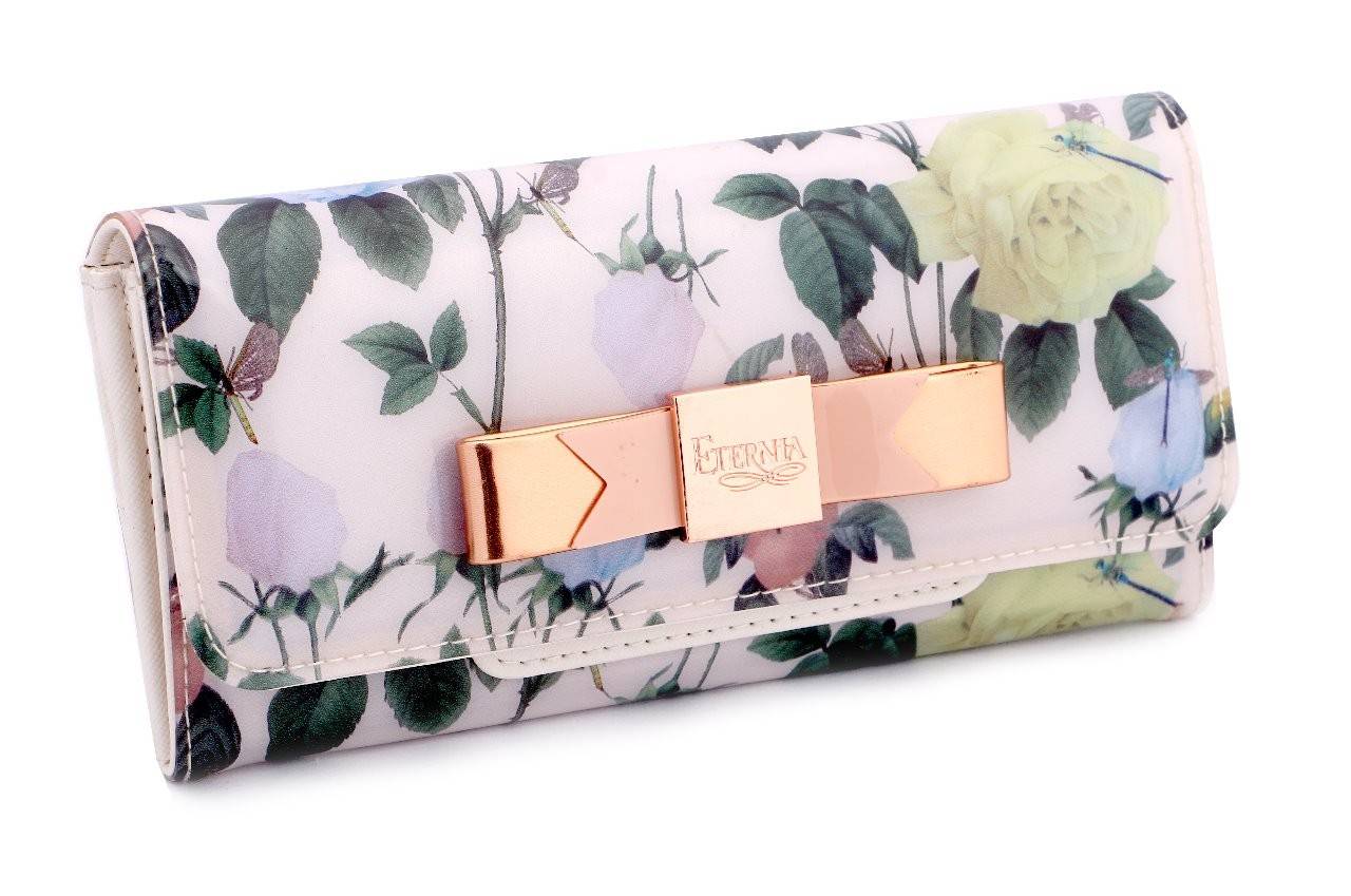 Eternia® Floral Clutch Wallet with Magnetic Flap – Water-Resistant Purse with Card Slots – Ivory Garden Bloom
