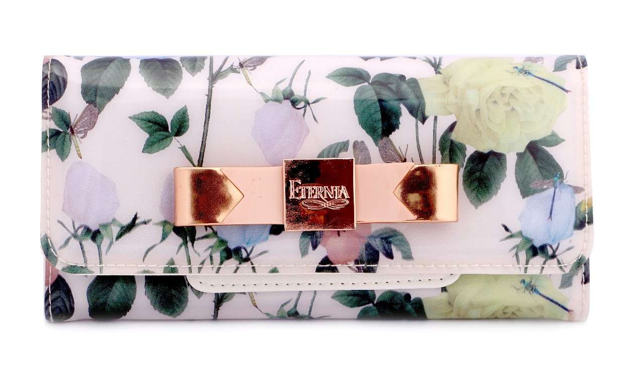 Eternia® Floral Clutch Wallet with Magnetic Flap – Water-Resistant Purse with Card Slots – Ivory Garden Bloom