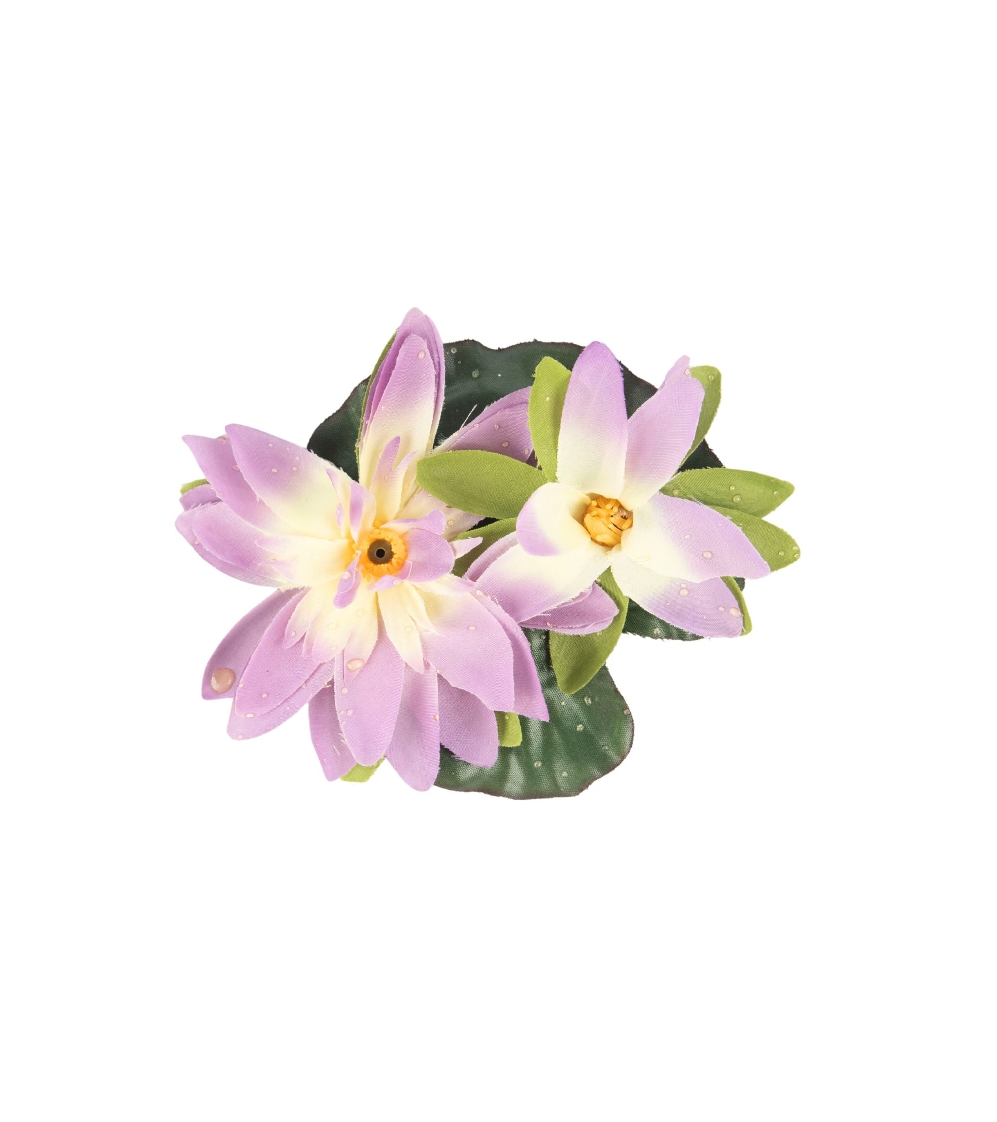 Artificial purple lotus flowers with green leaves, single floating cluster