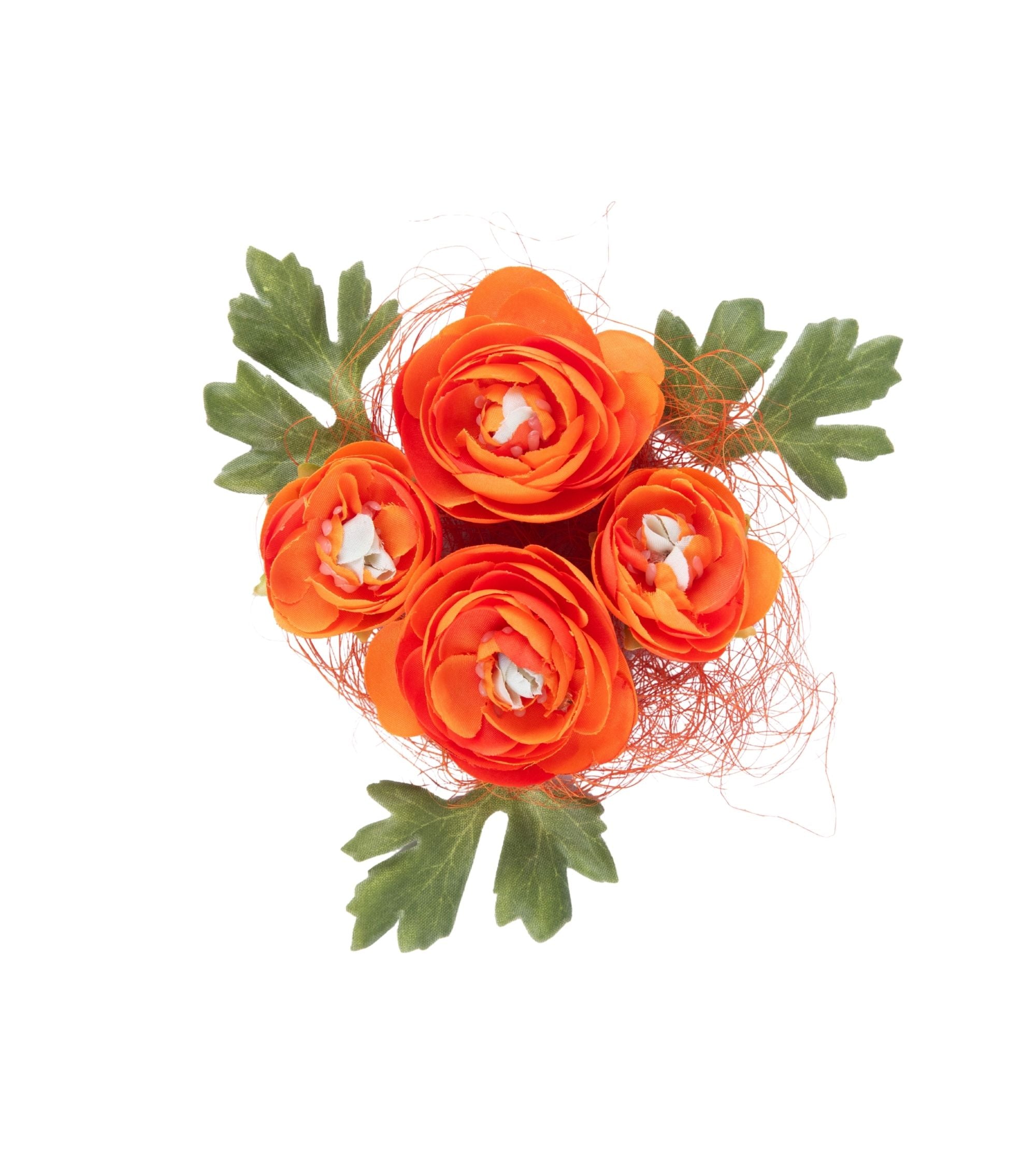 Premsons® Decorative Floating Ranunculus Flowers (4FLS & 3LVS) with Tape – Elegant Home & Event Decoration (Pack of 4)