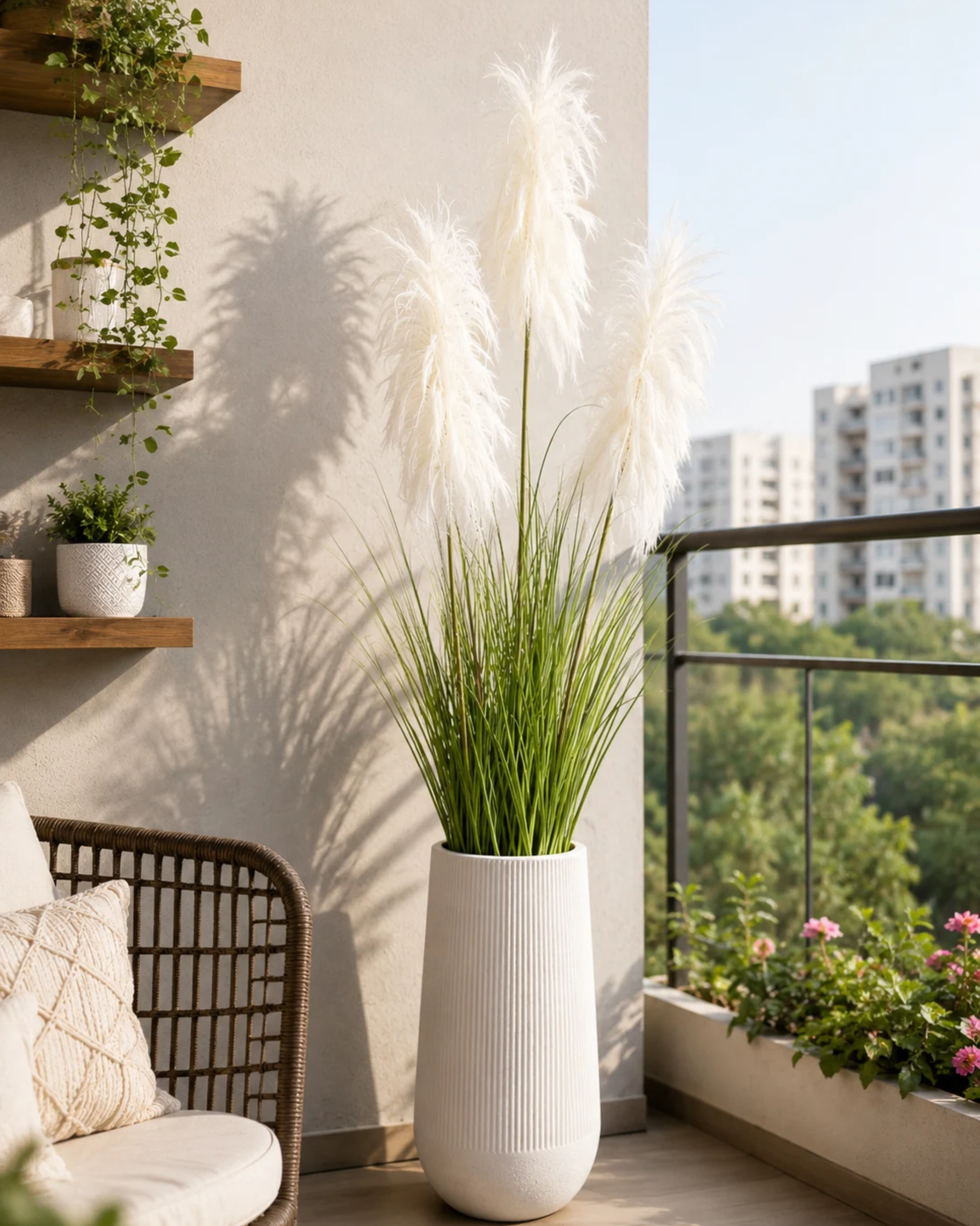 Premsons® Artificial White Feather Grass Plant for Home & Office
