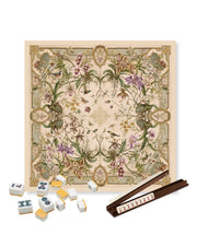 Square mahjong table mat with vintage wild orchid floral pattern and gold border