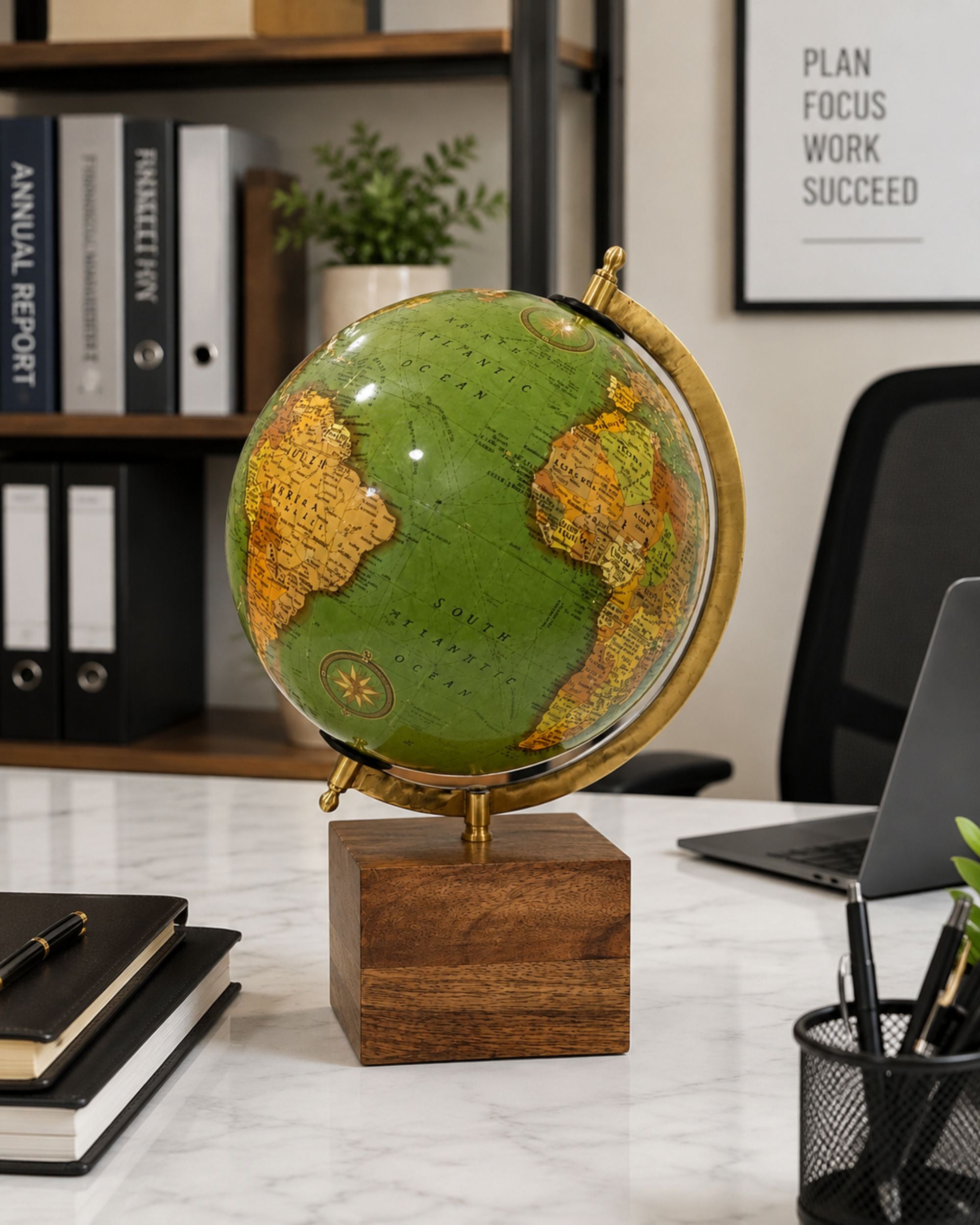 Premsons® Tabletop Globe with Wooden Base & Golden Meridian-Medium Size