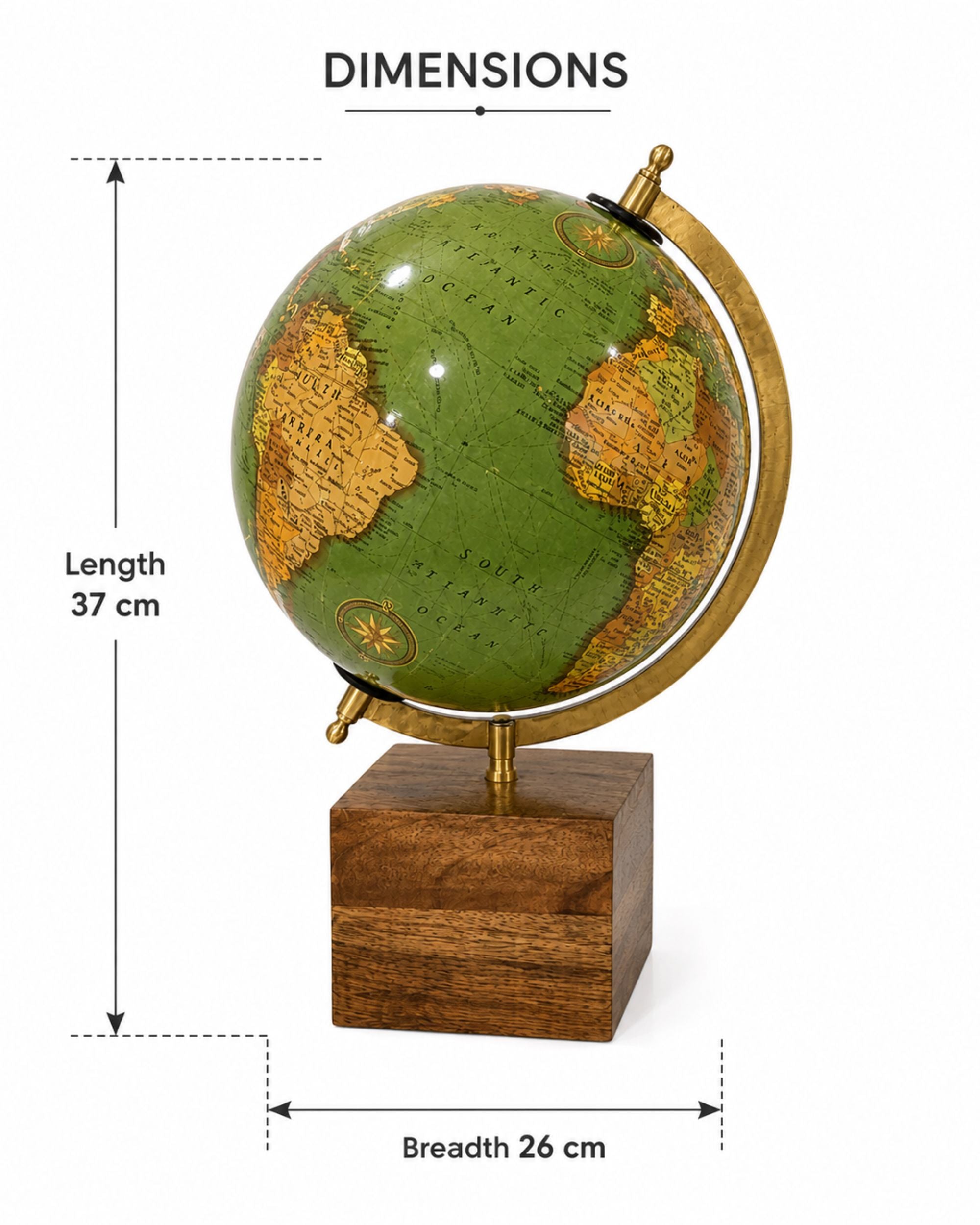 Premsons® Tabletop Globe with Wooden Base & Golden Meridian-Medium Size