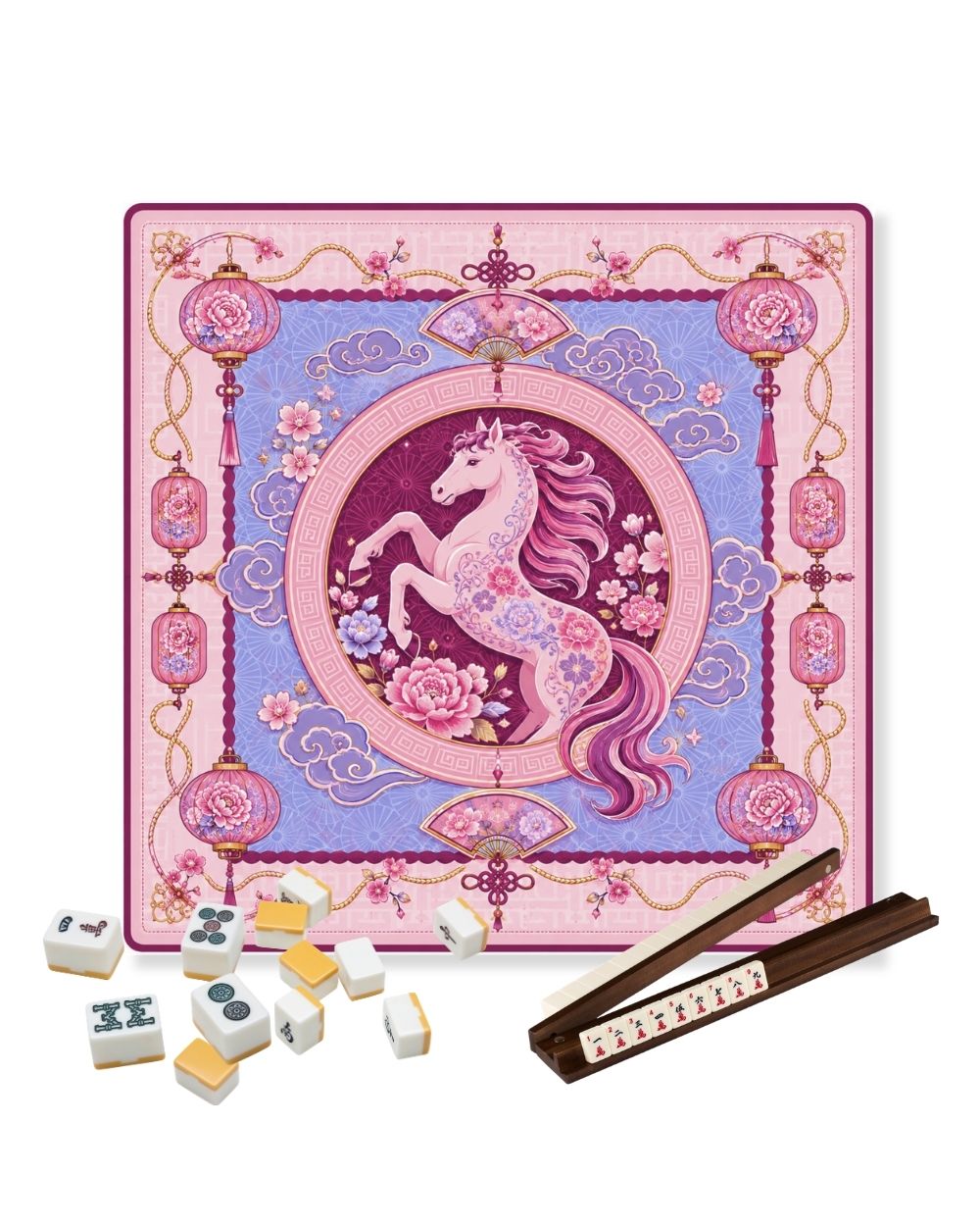 Premsons® Year of the Horse Mahjong Table Mat – Premium Anti-Slip Square Gaming & Decorative Mat - 23 x 23 inch - Versatile Non-Slip Play Surface