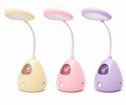 Set of 3 kids LED reading lamps in beige, pink, and purple
