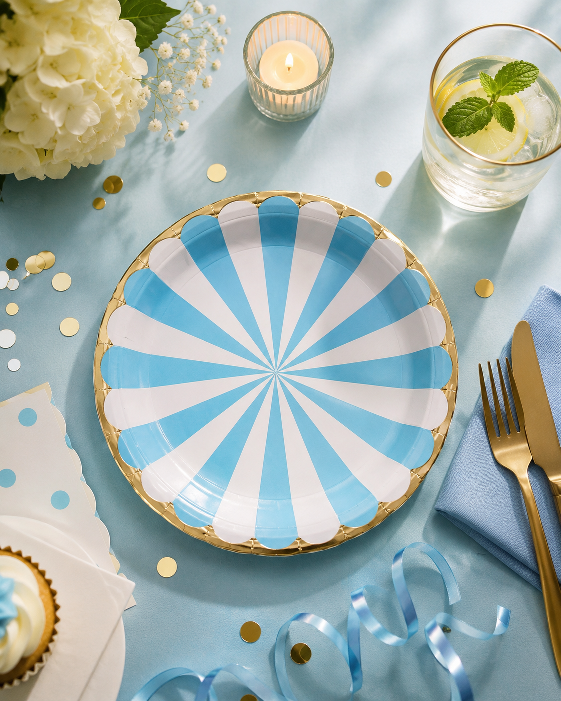 Premsons® Multicolor Party Plates – Pastel Rainbow Design | Gold Rim Disposable Plates for Birthdays & Celebrations (set of 10 ) (Pack of 2)