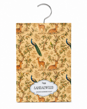 Sandalwood scented wardrobe sachet with hanging hook and animal botanical print
