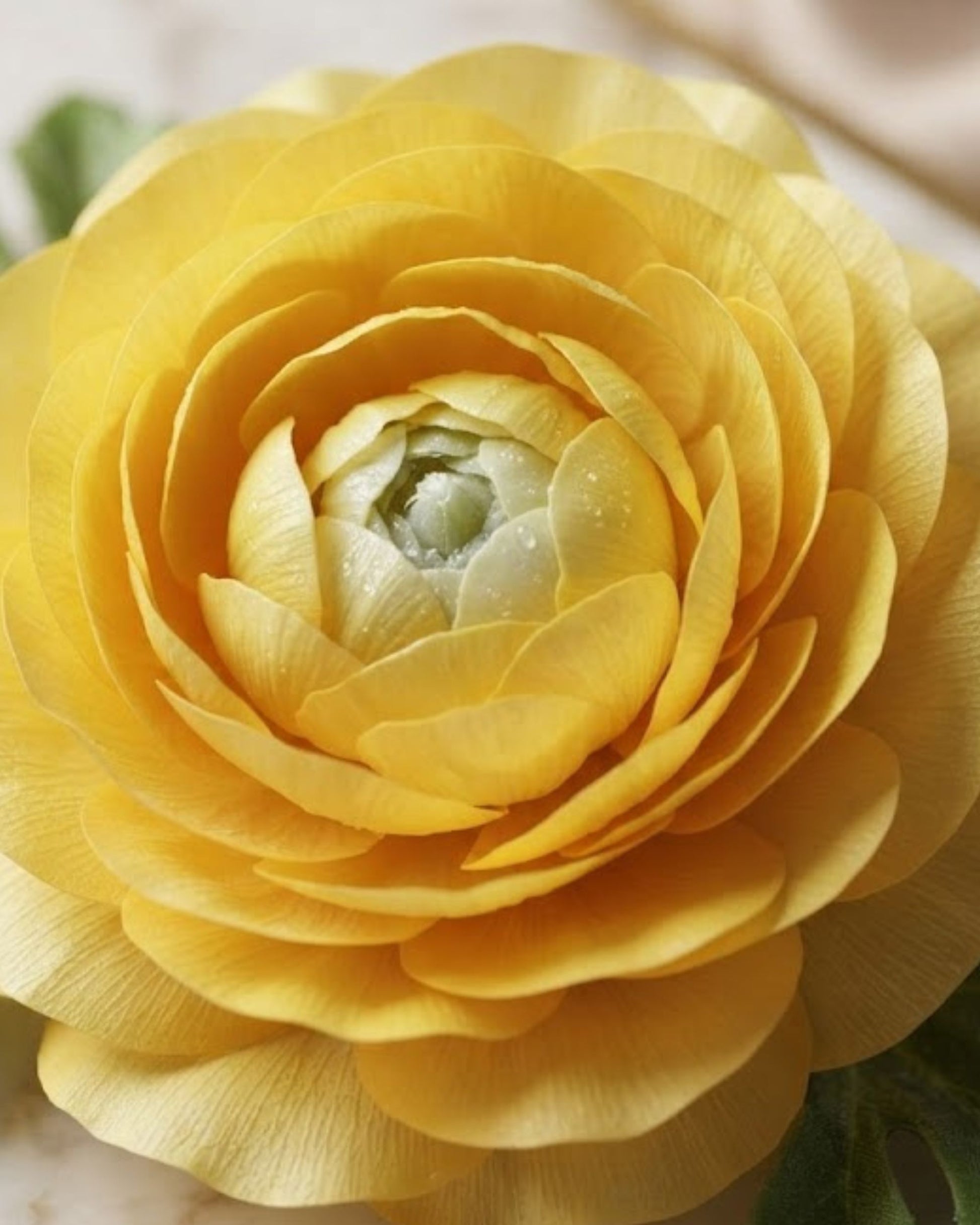 Single artificial yellow rose flower with layered petals and pale center detail