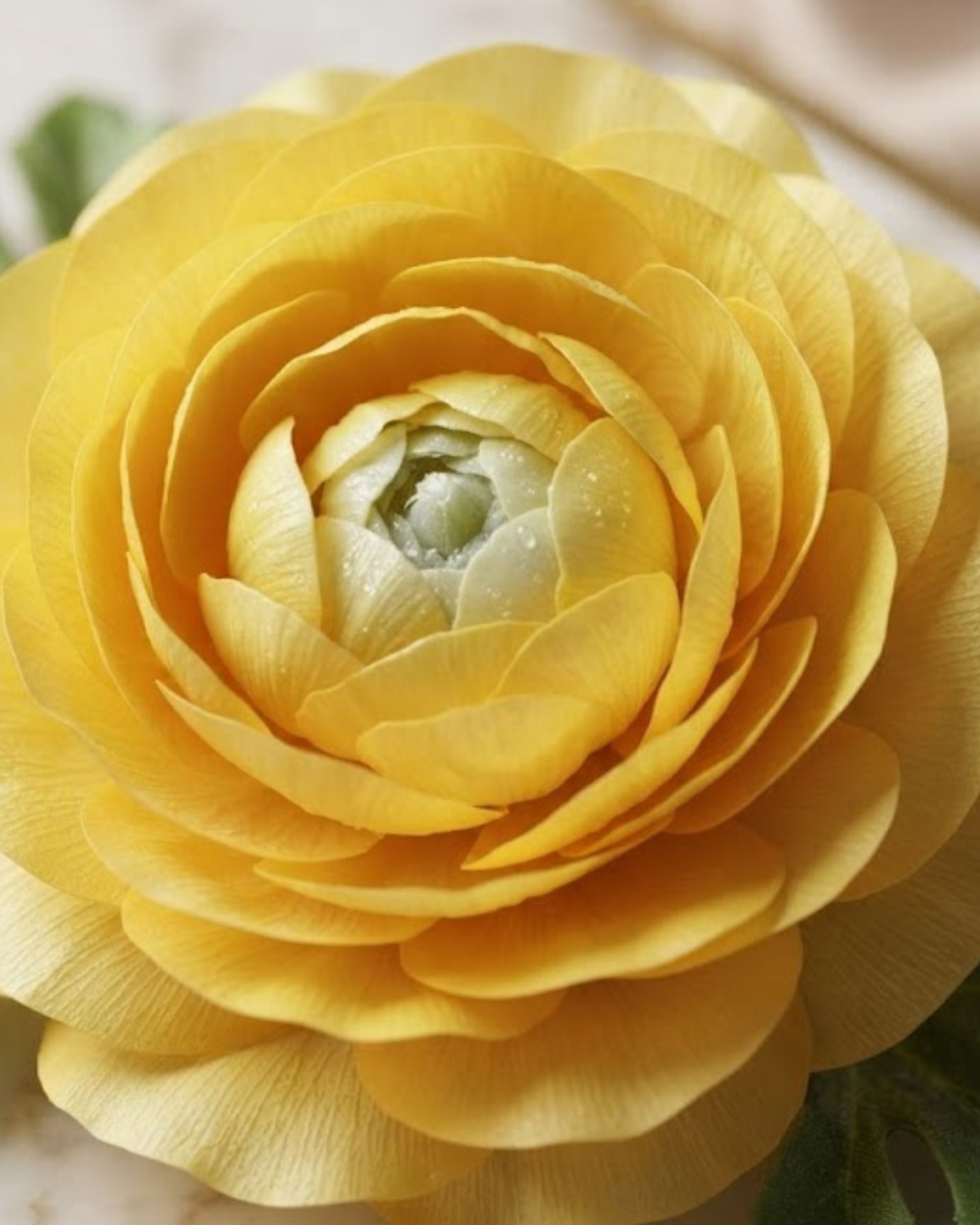 Single artificial yellow rose flower with layered petals and pale center detail