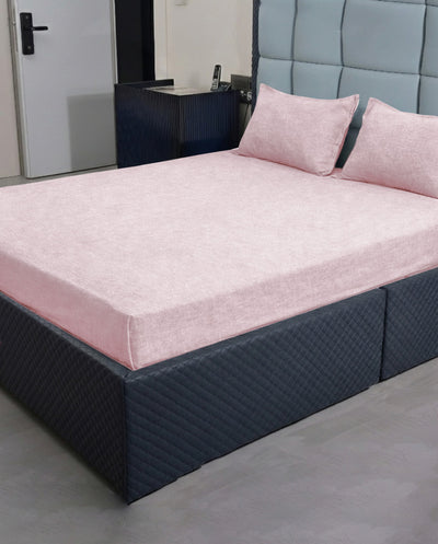 Premsons® Plain Pink King Size Bedsheet Set with pillow covers, soft cotton fabric, breathable, durable and perfect for modern, elegant bedroom décor.