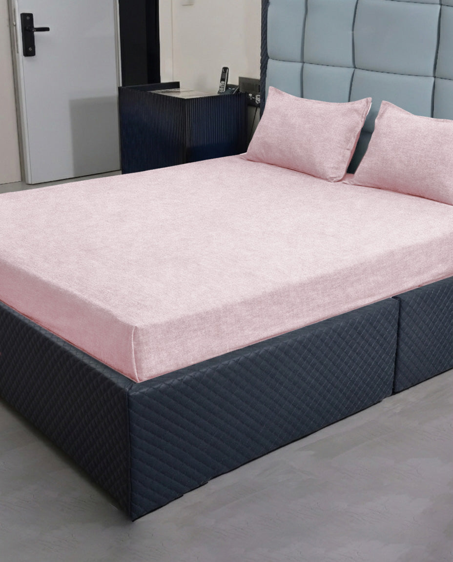 Premsons® Plain Pink King Size Bedsheet Set with pillow covers, soft cotton fabric, breathable, durable and perfect for modern, elegant bedroom décor.