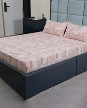 Premsons® Pink Geometric Print King Size Bedsheet – Soft Cotton Double Bed Sheet with Matching Pillow Covers