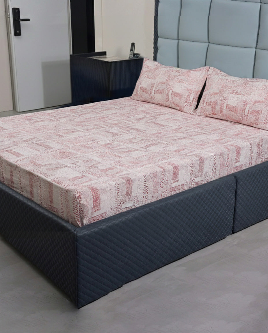 Premsons® Pink Geometric Print King Size Bedsheet – Soft Cotton Double Bed Sheet with Matching Pillow Covers