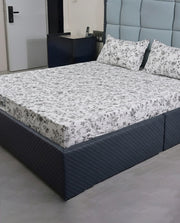 Premsons® Floral Grey Print King Size Bedsheet Set – Soft Cotton Double Bed Sheet with Matching Pillow Covers