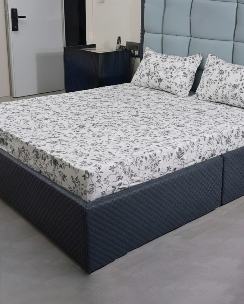 Premsons® Floral Grey Print King Size Bedsheet Set – Soft Cotton Double Bed Sheet with Matching Pillow Covers