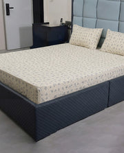 Premsons® King Size Printed Bedsheet – Cream Colour Double Bed Sheet with Pillow Covers | Soft & Comfortable Bedding for Bedroom