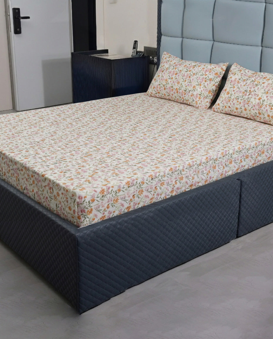 Premsons® Vibrant Colour Floral Printed King Size Bedsheet with Pillow Covers – Soft Cotton Double Bed Sheet for Bright Bedroom Décor
