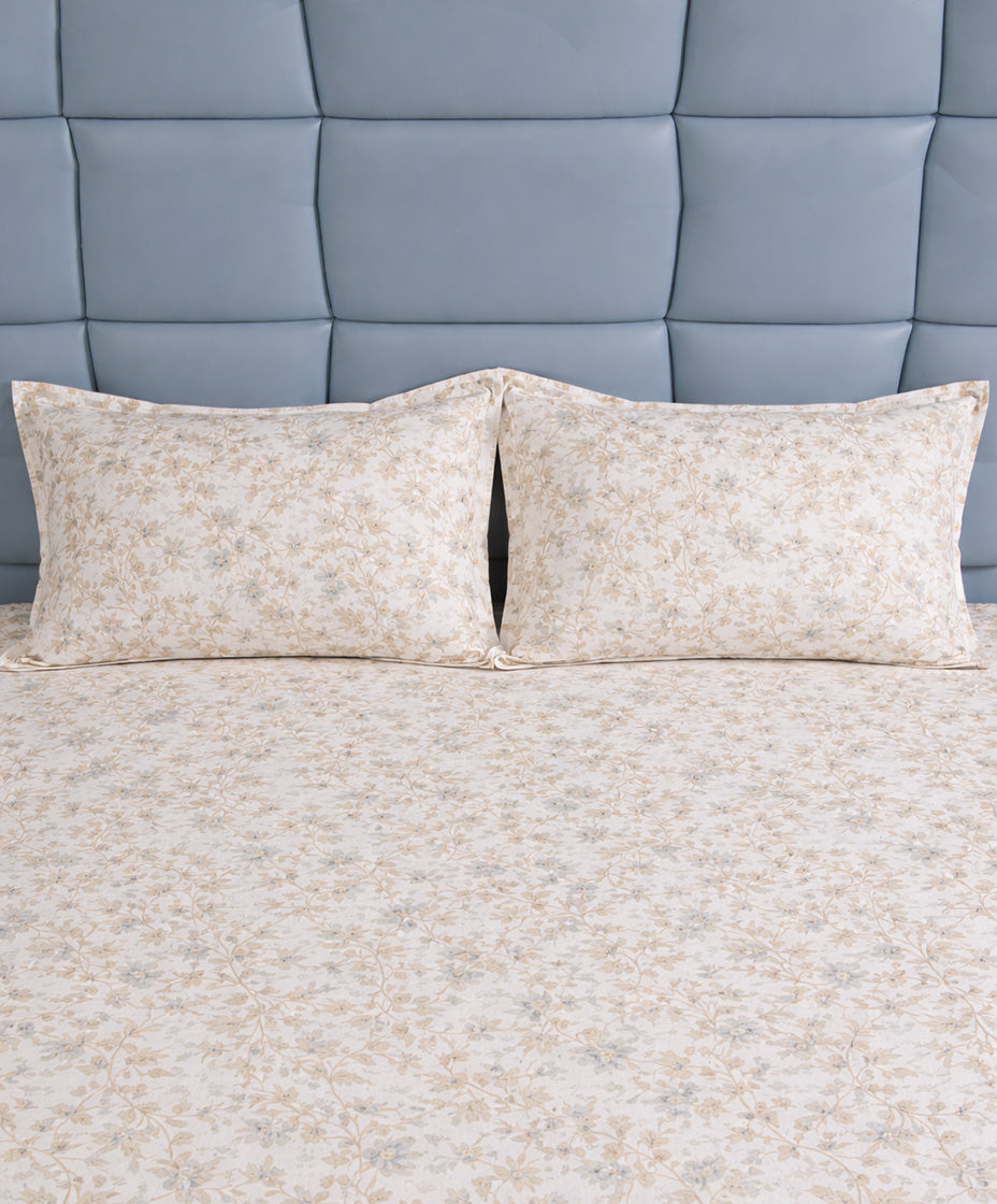 Premsons® Floral Print King Size Bedsheet – Yellow Soft Cotton Double Bed Sheet with Matching Pillow Covers