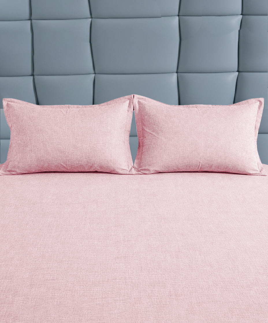 Premsons® Plain Pink King Size Bedsheet Set with pillow covers, soft cotton fabric, breathable, durable and perfect for modern, elegant bedroom décor.
