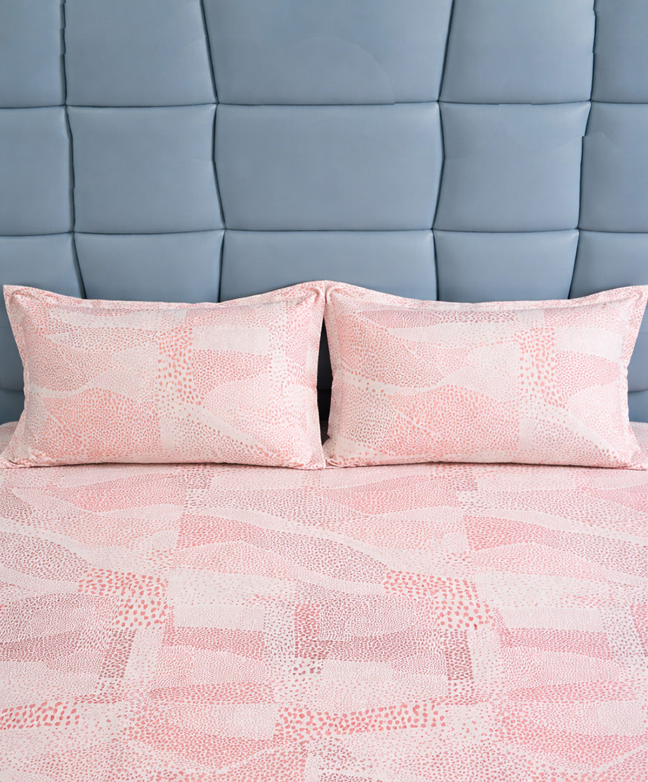 Premsons® Pink Geometric Print King Size Bedsheet – Soft Cotton Double Bed Sheet with Matching Pillow Covers