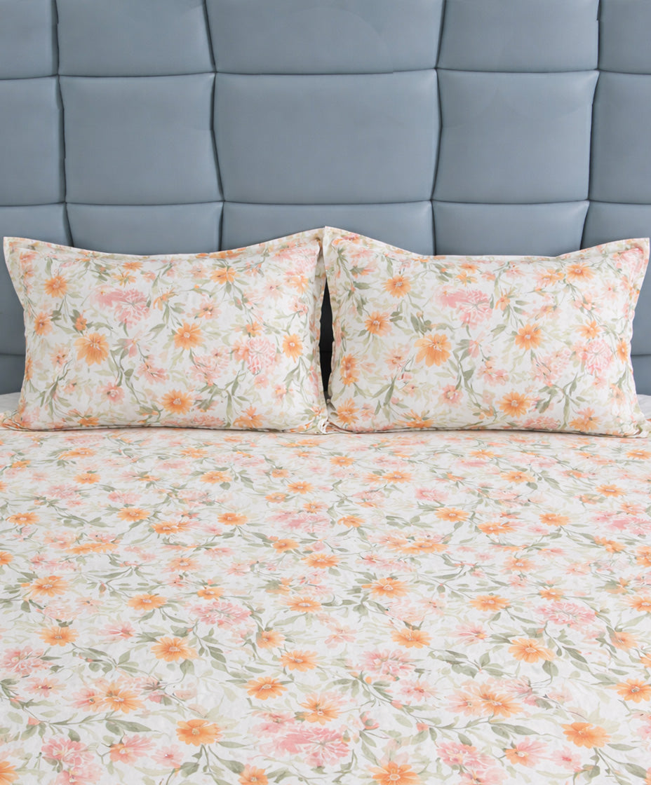 Premsons® Vibrant Colour Floral Printed King Size Bedsheet with Pillow Covers – Soft Cotton Double Bed Sheet for Bright Bedroom Décor
