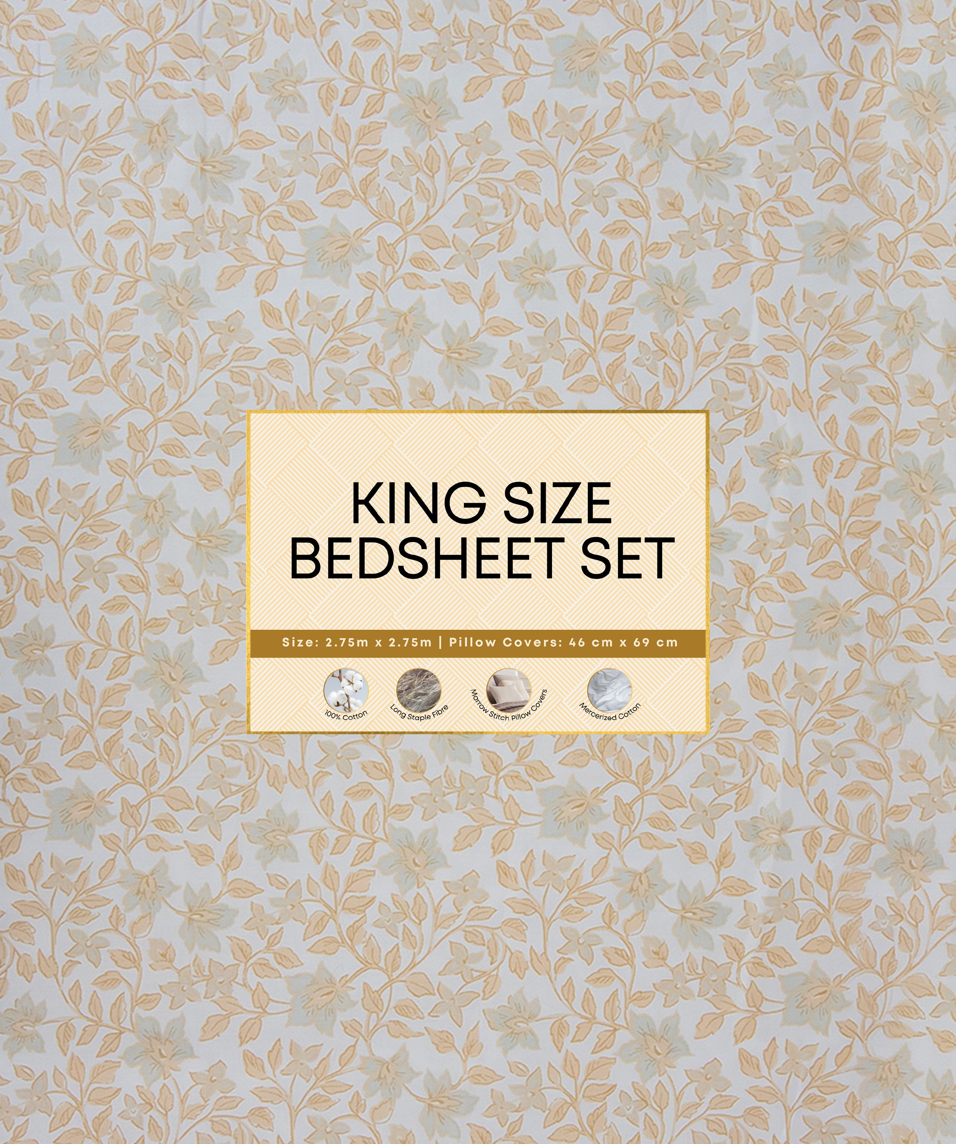 Premsons® Floral Print King Size Bedsheet – Yellow Soft Cotton Double Bed Sheet with Matching Pillow Covers