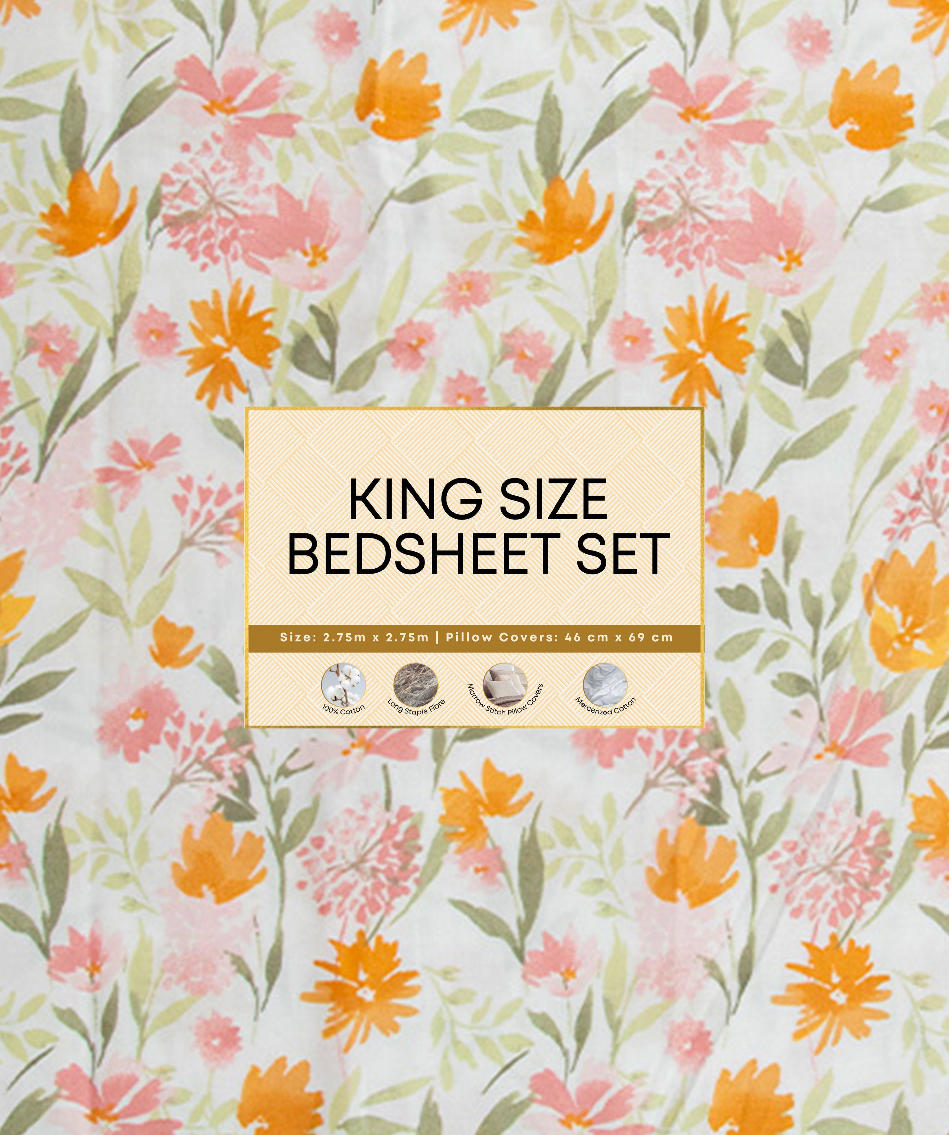 Premsons® Vibrant Colour Floral Printed King Size Bedsheet with Pillow Covers – Soft Cotton Double Bed Sheet for Bright Bedroom Décor