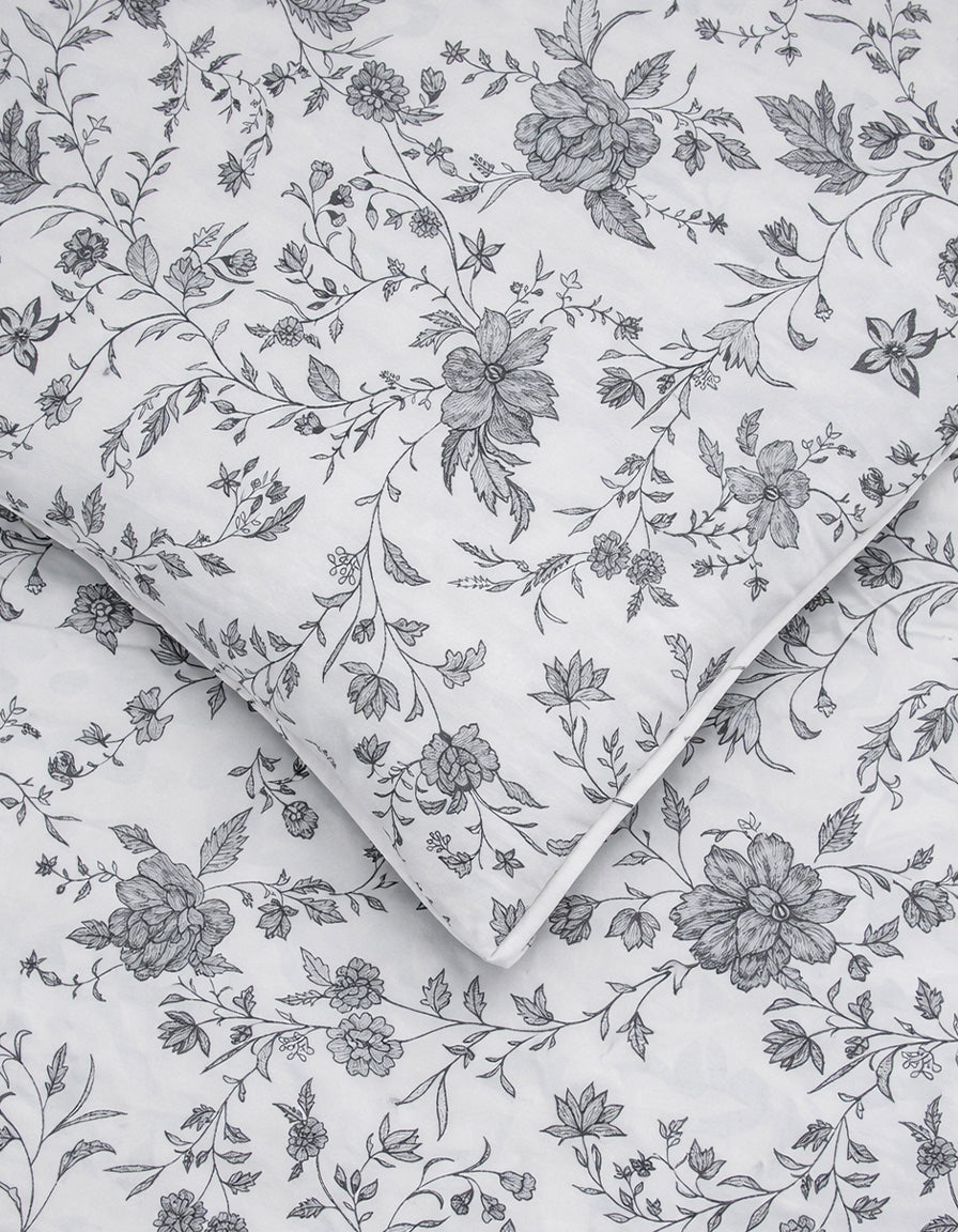 Premsons® Floral Grey Print King Size Bedsheet Set – Soft Cotton Double Bed Sheet with Matching Pillow Covers