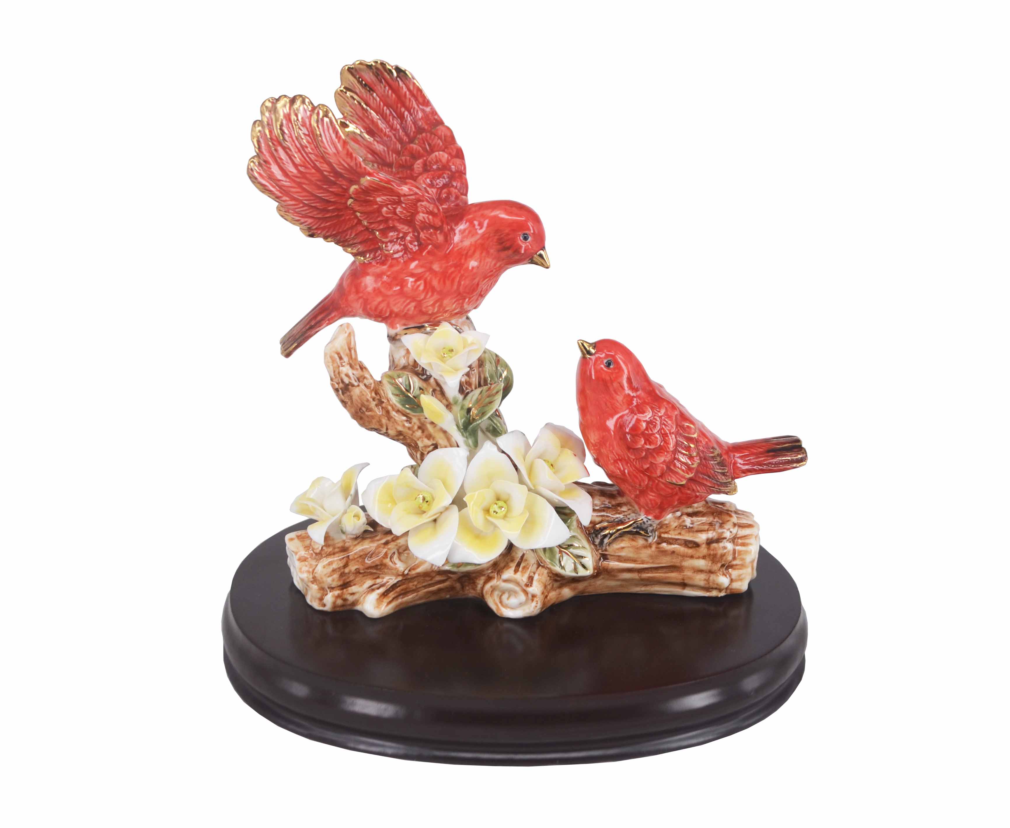 Premsons® Red Birds on Blossoms – Porcelain Nature-Inspired Bird Sculpture