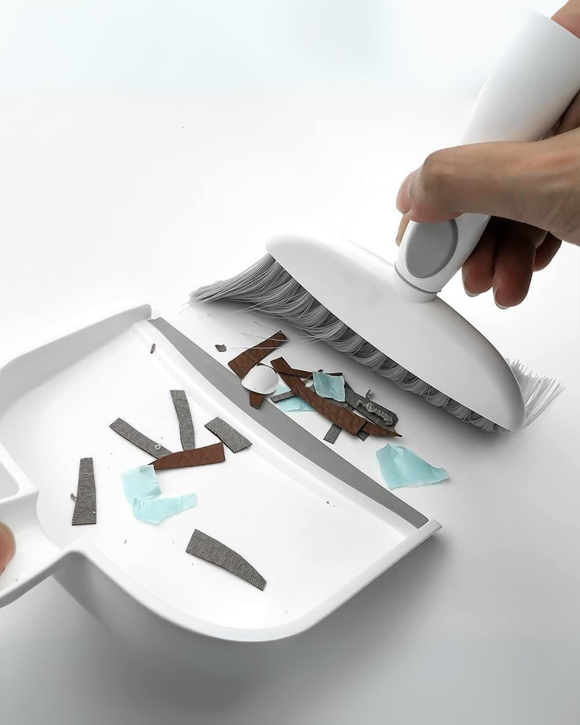 Premsons® Dustpan and Brush Set – Compact Cleaning Tool with Soft Bristles for Home, Kitchen & Office Use (White & Grey)