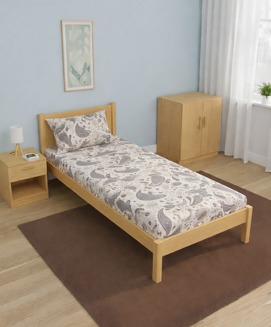 Premsons® Paisley Print Queen Size Bedsheet Set – Grey & Cream Double Bed Sheet with Pillow Covers | Soft Cotton Elegant Bedroom Bedding